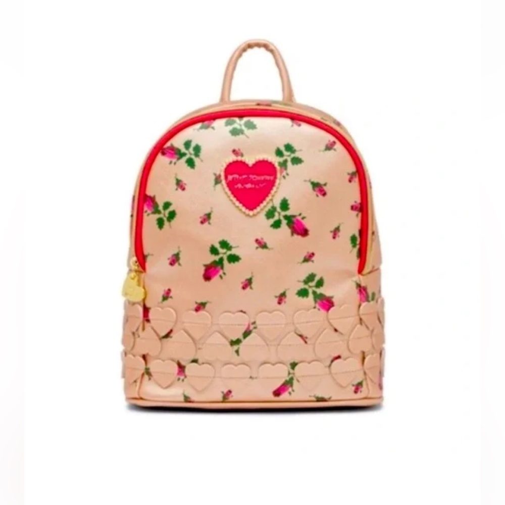 Betsey Johnson Pink Metallic RoseBud Heart Mini Backpack